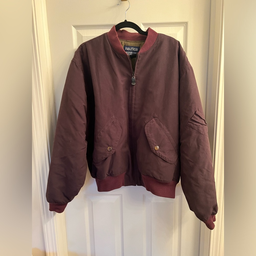 VINTAGE Nautica Jacket Mens Large Purple Brown Bomber Coat Cotton‎ L